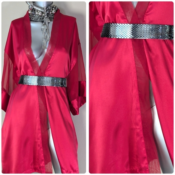 Victoria's Secret Gold Label Collection Cranberry Kimono Wrap Loungewear Robe - Picture 5 of 12